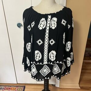 Cato Black and White Embroidered Blouse